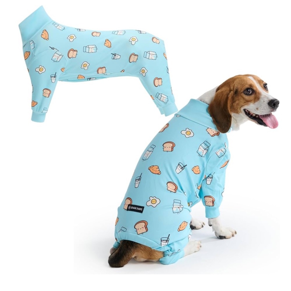 2XL—35-55 lb 🐾 Spark Paws Dog Pajama 🥐 breakfast print 🍳